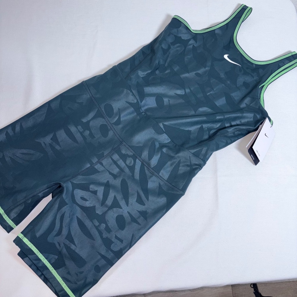 Nike Tennis Bodysuit Small Tall Teal Green New Dri-FIT Cutout Graphic Romper
